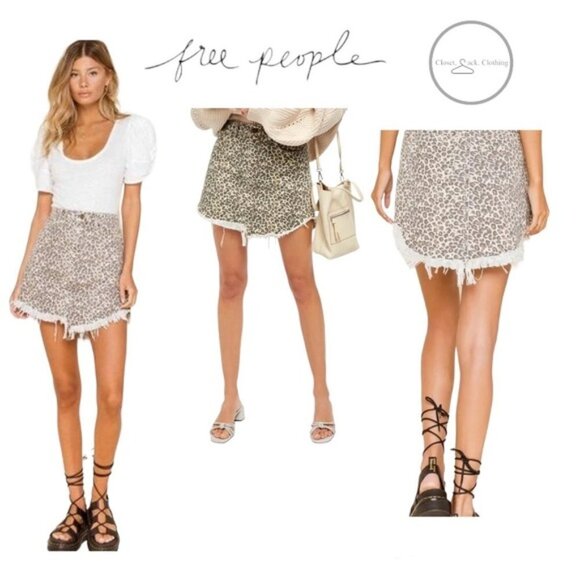 Free People Bailey Denim leopard print skirt Size 26 - Picture 1 of 10